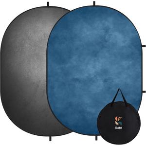 Kate Collapsible Backdrop Pop Up Photo Backdrops Grey Blue Foldable Background for Headshot, for Portrait Photography, for Video, 5x6.5ft