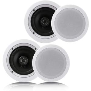 Pyle Pair 6.5 Flush Mount In-wall In-ceiling 2-Way Home Speaker System Spring Loaded Quick Connections Dual Polypropylene Cone Polymer Tweeter Stereo Sound 200 Watts (PDIC1661RD) White