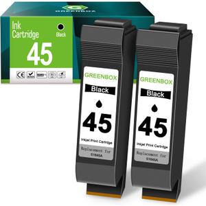 GREENBOX Remanufactured 45 High-Yield Ink Cartridge Replacement for HP 45 51645 51645A for Color Copier 180 Deskjet 820Cse 830 850 870 890 930 950 PhotoSmart 1000 1115 1215 P1000xi Printer (2 Black)