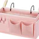 Loghot Bedside Caddy/Bedside Storage Bag Hanging Organizer for Bunk and Hospital Beds,Dorm Rooms Bed Rails,Can be Placed Glasses,Books,Mobile Phones,Keys (Light Pink)