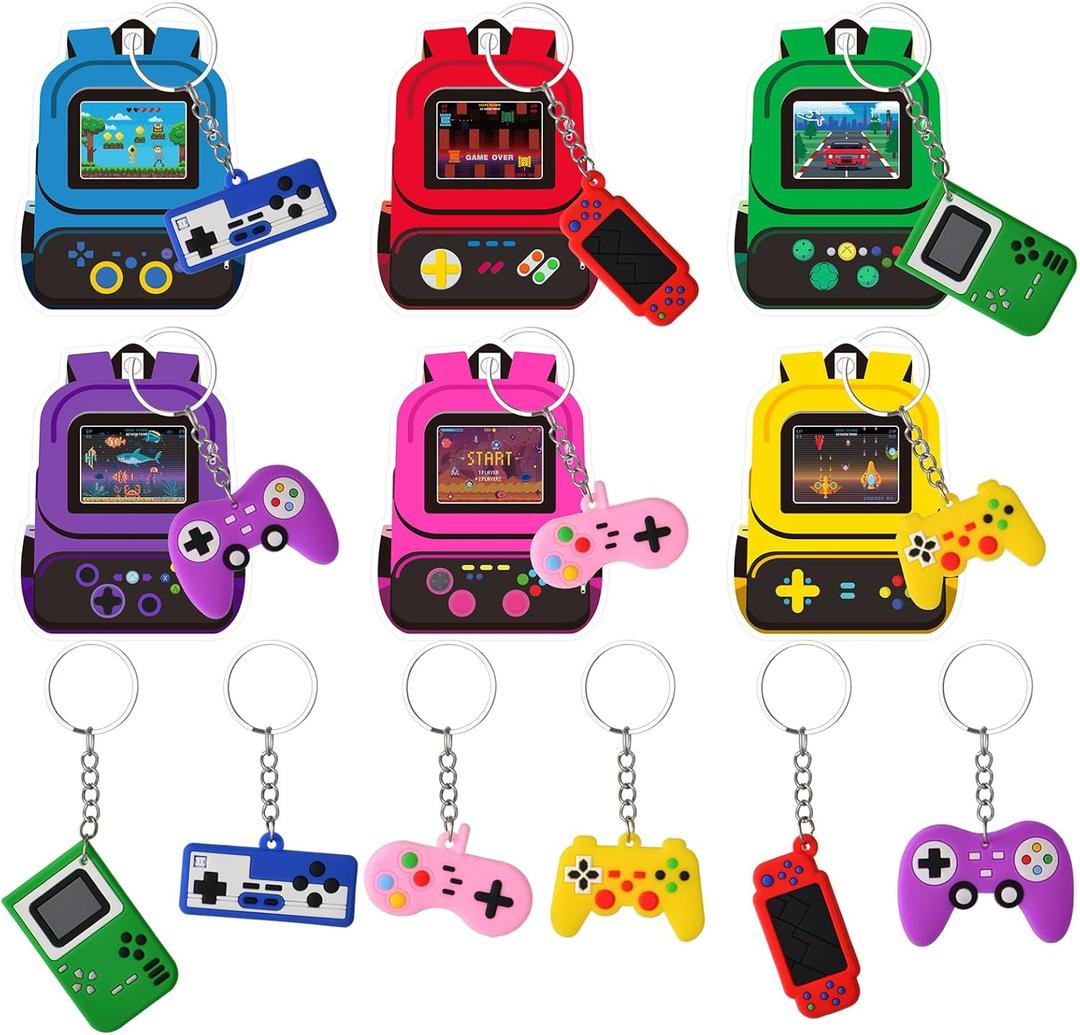 24 Pack Valentines Day Cards with Video Game Keychains for Kids Classroom School Exchange Gifts Valentines Party Favor Goodie Bag Stuffers Toys