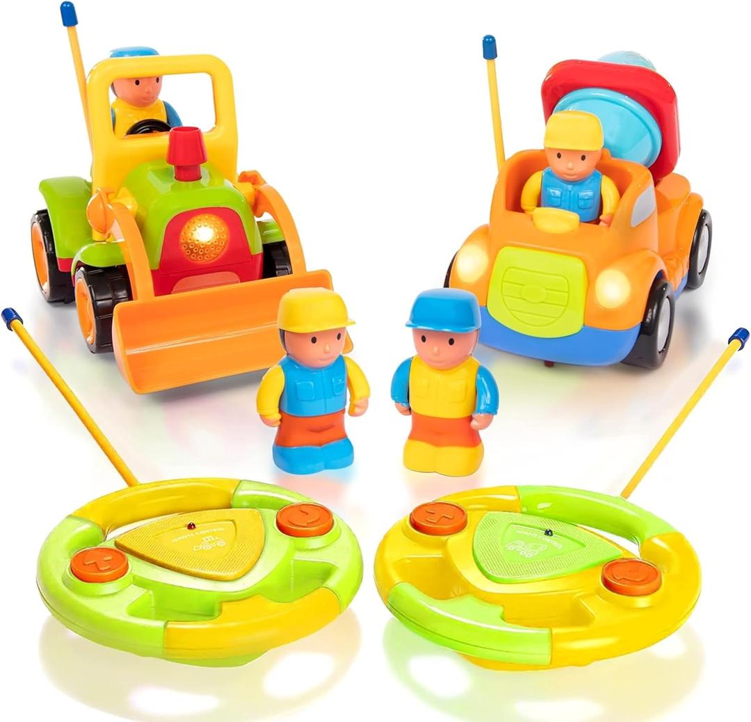 PREXTEX 2 Pack Remote Control Cars for 3-5 Year Old Boys - Truck and Tractor Toddler Toys with Easy Controllers - Sound and Light Play Features - Fun Birthday Gift Toy for Kids