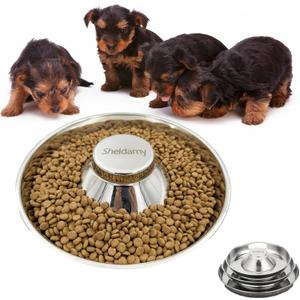Puppy Dog Bowl, Stainless Steel Multiple Puppies Feeder, Dogs Basic Food and Water Bowls Weaning Dish for Small, Medium and Large Dogs Pets