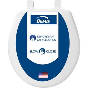 Bemis 730SLEC Slow Close Toilet Seat, Easy Clean Hinges and Durable Plastic Seat, Made in USA, Round, White, Round - Slow Close