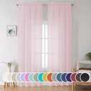 OWENIE Extra Long Sheer Curtains 96 Inches Long, Rod Pocket Airy Solid Blush Sheer Panels, Elegant Voile Sheer Curtains & Drapes for Living Room Bedroom 2 Panels Set, Each 42Wx96L inch