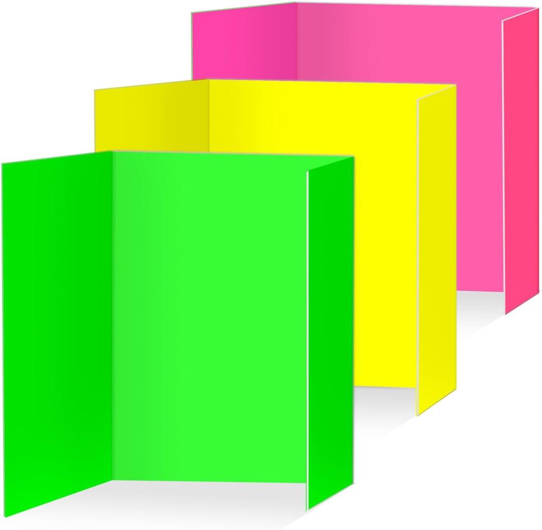 Neon Trifold Poster Board, Small Size 16 x 24 Inches, Corrugated, 3 Pack Lightweight Tabletop Display Boards for Kids School Projects, Tabletop Science Fair & Classroom Activities(16 x 24 Inches)