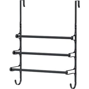 Canyave Over The Door Hooks Metal Vertical Coat Hanger for Hanging Bags and Towels - Hat Rack With 3 Hooks for Bathroom Behind Back of Door, Black, 50 cm