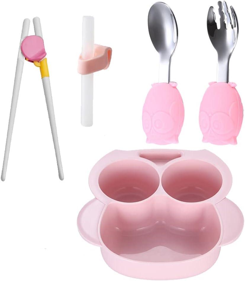 Owl Toddler Flatware Kid Fork and Spoon Set, Baby Spoons Self Feeding Baby (pink)
