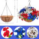 lovemoon 2 Sets Artificial Hanging Pansies Flowers with Baskets, 24 Pcs Faux Patriotic Silk Pansy Outdoor Flower for Porch Patio Garden Home Summer 4th of July Decor (Y/P/W) (2, RedWhiteBlue)