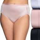 Vanity Fair Women's Body Caress Flexible Fit Panties, Hi Cut-3 Pack-White/ Quartz/ Black, 9