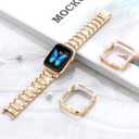 SUPOIX Compatible with Apple Watch Band 45mm + Case, Women Jewelry Bling Diamond Metal Bands & 2 Pack Protective Cover Cases for iWatch Series 9/8/7(Rose Gold)