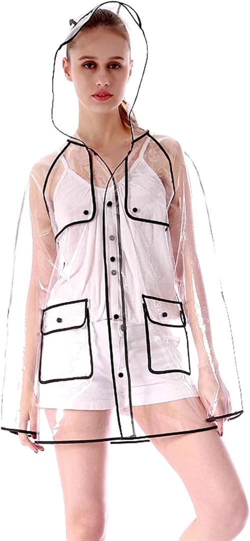 XJHKG Impermeable transparente con borde de arco iris, poncho de EVA, chaqueta de lluvia para mujer, ropa impermeable transparente al aire libre (color : borde negro M)