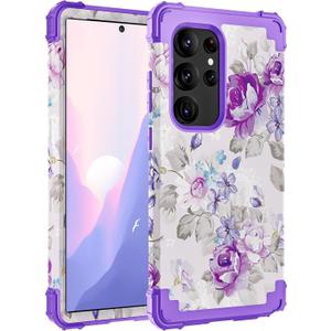 Hocase for Samsung Galaxy S25 Ultra Case, Teal Blue Flowers