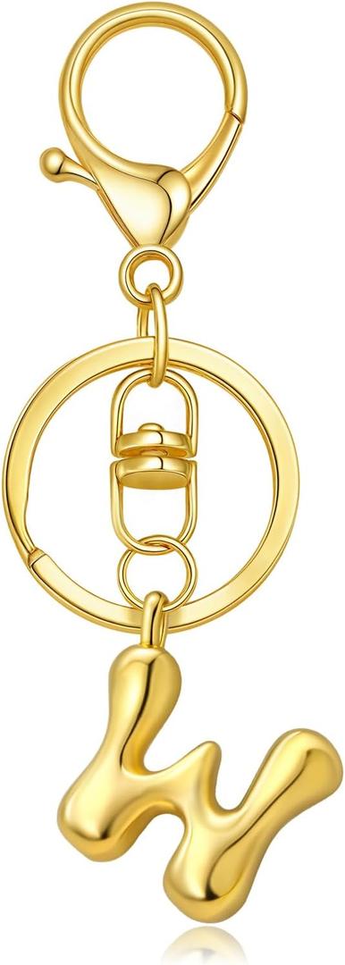 3 x Gold Letter Keychain for Women Cute Small Initial Keychain Charms for Purses Bags Handbags Wallet Backpack Accessories, Gold W