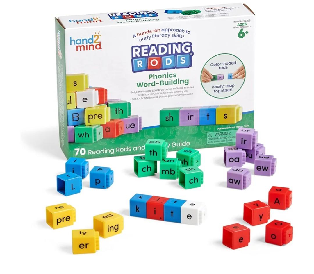 hand2mind Reading Rods Phonics Word-Building, Word Building Activities, Spelling Toys, Montessori Alphabet Letters, Reading Tools for Kids, Science of Reading Manipulatives, Phonemic Awareness