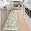KIMODE Anti Fatigue Kitchen Mat Set, Non Slip Waterproof Kitchen Rug Set of 2, Boho Rugs for Kitchen, Ergonomic Standing Kitchen Sink Mats for Floor, 17"x29.5"+17" x47, Green