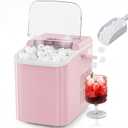 NEWBULIG Ice Makers Countertop with Handle, Portable Ice Machine, 9 Bullet Ice Cubes in 6 Mins, 26lbs in 24Hrs, Auto-Cleaning, with Basket and Scoop, for Home, Kitchen, RV, Camping, Light Pink