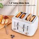 Roter Mond Toaster 4 Slice Retro Stainless Steel with Extra Wide Slots Bagel, Defrost, Reheat Function, Dual Independent Control Panel, Removable Crumb Tray, 6 Browning Levels, White
