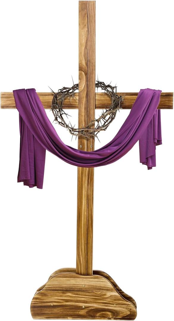 Lineshading 59 Inch Easter Wood Cross Extra Large Standing Cross Decoration Wooden Jesus Christ Catholic Crafted Supplies He is Risen Outdoor Decor for Easter Party Wedding Churchr