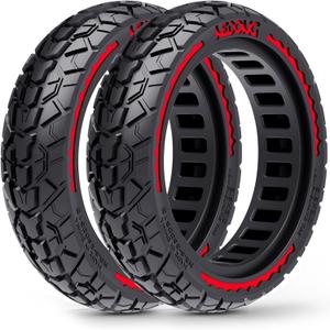 2-Pack 50/75-6.1 Scooter Tire Tubeless, Upgrade Your Scooter with 8.5x2.0 Airless TIres, Puncture-proof, 8 1/2 x2 Replacement Tyre Compatible with Gotrax GXL V2/XR/APEX, Hiboy S2, etc (Red, Off-Road Lite)