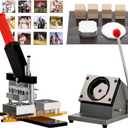2X2inch Square Fridge Photo Magnet Maker Machine, DIY Button Press Maker Kit with Paper Cutter+100pcs Supplies