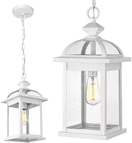 Darkaway Outdoor Pendant Light Fixture Lantern, Large 20inch Hanging Porch Light with Glass Aluminum Outdoor Pendant Lights for Porch, Patio, Entryway (Large, White)