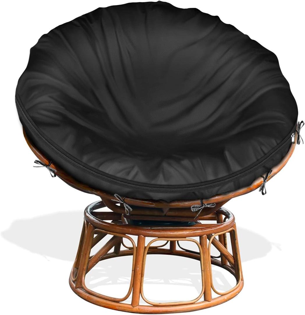Papasan Cushion Cover Waterproof Only,(for 47in-55in Outdoor Indoor Papasan Chair Cushion Covers) Black, Zipper Design for Easy Closure and Removal, Silky Smooth Fabric