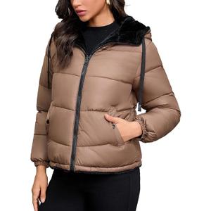 Women's Heavyweight Quilted Puffer Jacket Warm Sherpa Lined Reversible Winter Short Coat for Winter, Size XL