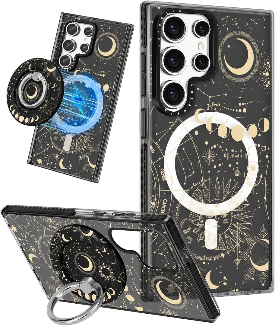 Cute Case for Samsung Galaxy S25 Ultra for Women Girls - Funny Sun Moon Design Compatible with Magsafe Magnetic Ring Holder Kickstand Fashion TPU Phone Covers