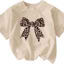 RoseSeek Girl's Graphic Tee Shirt Short Sleeve Round Neck Preppy Casual Trendy Cute Summer Tops (Beige)