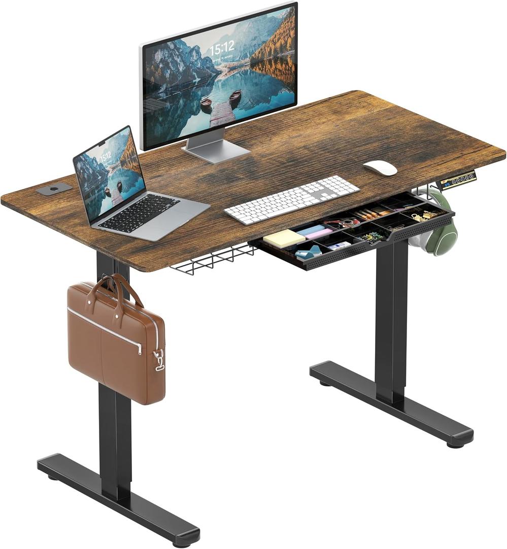 SHW 48-Inch Electric Height Adjustable Standing Desk with Drawer, Memory Preset and Cable Management Tray, Rustic Brown missing pieces