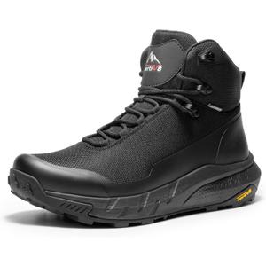NORTIV 8 Men's Mid Waterproof Hiking Boots Outdoor Lightweight Breathable Trekking Camping Mountaineering Shoes HydroTrek (Black, US 8.5 EUR 41.5)