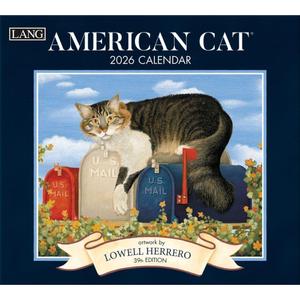 Lang American Cat 2026 Wall Calendar  13.4"  12", 12-Month Calendar with Stapled Binding, Linen-Embossed Art by Lowell Herrero, Charming Feline Imagery