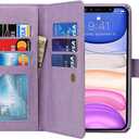 for iPhone 11 Case,for iPhone11 Case, 2 in 1 Detachable Wallet Magnetic Case PU Leather Flip Cover with Strap [Money Pocket][6 Card Slots] -Purple