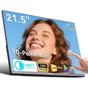 Prechen 21.5 Inch Portable Touchscreen Monitor, 1080P Computer Touch Screen w/VESA Stand Touch PC Display, 75Hz, Multi-Touch Monitor, DC HDMI & USBC for Phones PC Phone Business,Black