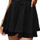 Women's Summer Floral Ruffle Hem Skirt Shorts Elastic High Waist Layered Tiered Boho Mini Skorts Skirts (Medium, Black 02)