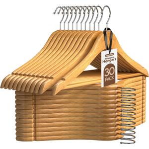 Utopia Home Premium Wooden Hangers 30 Pack - Heavy Duty & Durable Coat Hanger - Wood Hanger with 360-Degree Rotatable Hook - Clothes Hangers with Non-Slip Shoulder Notches For Shirts & Coats (Natural)