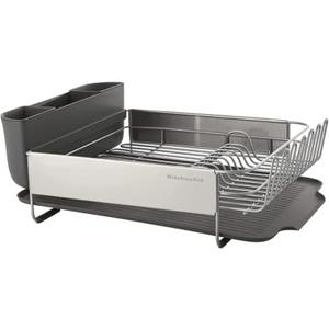 KitchenAid Large Capacity, Fully Size Self Draining Rust Resistatant Satin Coated Dish Rack with Removable Flatware Caddy 20.47-Inch, Gray