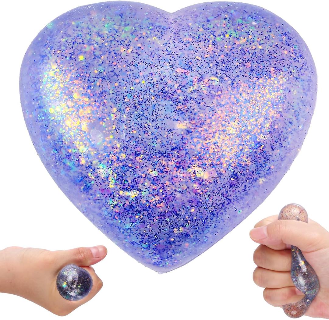 Heart Sugar Ball Stress Balls for Adults (Purple), Malt Sugar Ball Sensory Fidget Toys for Kids, Slow-Rise Squishy Sugar Stress Ball, Heart Shape Squeeze Toys for Stress Relief