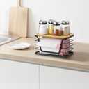 Small Trash Bag Holder - Compact Garbage Bag Holder with Stackable Bamboo Top, Adjustable Hooks for Kitchen/Laundry Room Cabinet Door - Suitable for Small Size Roll (Small 1-Pack)