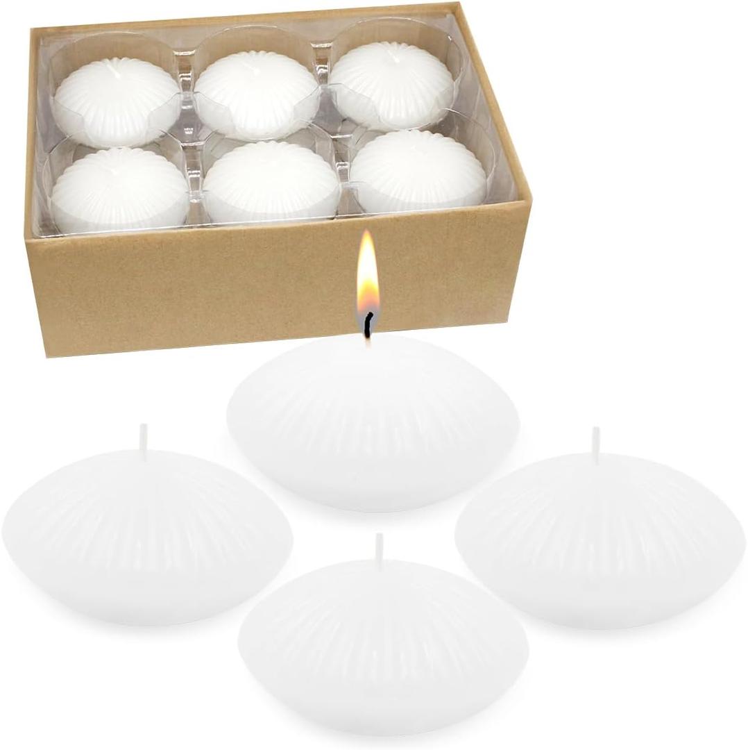 12 Pack 3 Inch White Floating Candles, 10 Hour Unscented Dripless Tealight Candles for Cylinder Vases, Centerpieces at Wedding Party Pool Holiday - Wavy Float Candle