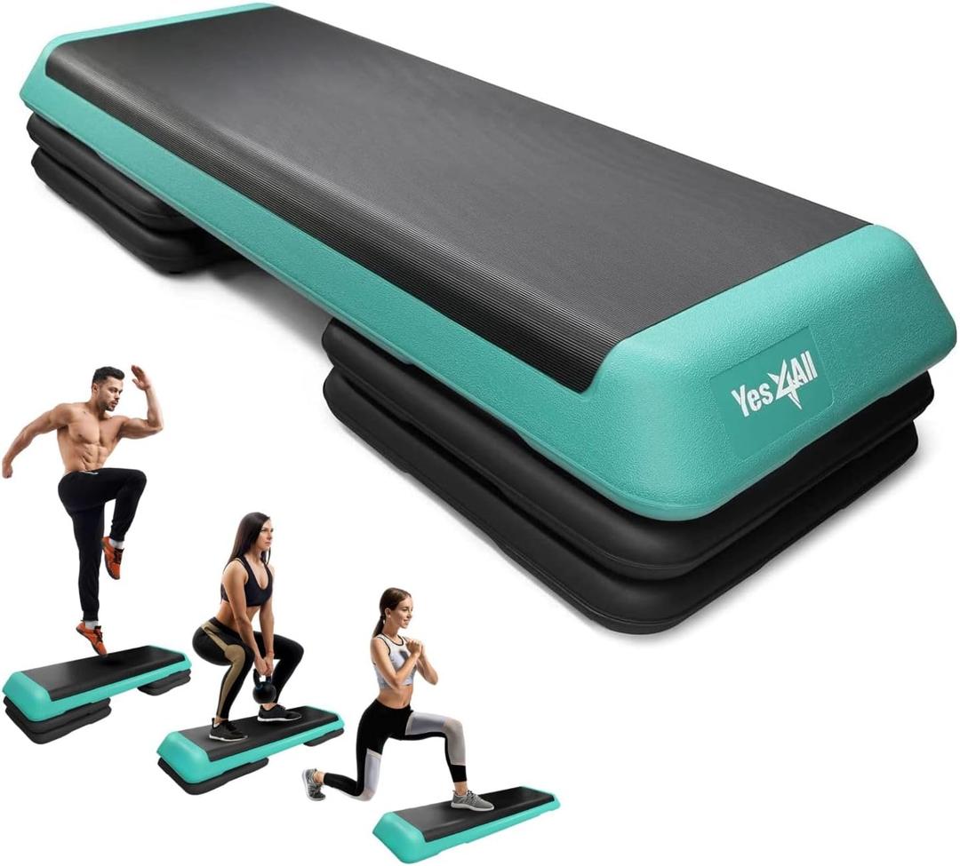 Yes4All Adjustable Workout Aerobic Exercise Step Platform Health Club Size with 4 Adjustable Risers Included and Extra Risers Options (A. Green/Black)