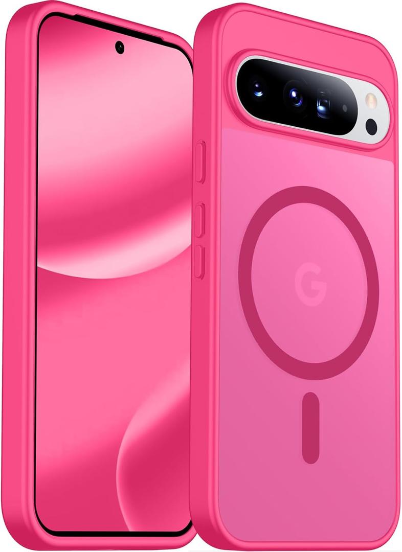 SPIDERCASE Magnetic for Google Pixel 10 Pro XL Case, Military Grade Drop Protection Slim Translucent Matte Shockproof Anti-Fingerprint Phone Case for Pixel 10 Pro XL,Hot Pink