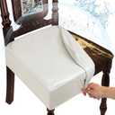 WUSOUPU Waterproof Dining Chair Seat Covers Leather Kitchen Seat Covers, Stain Resistant Stretch Chair Seat Covers for Dining Room Chairs Set of 6, Rear Covered Washable Dining Chair Covers Cream