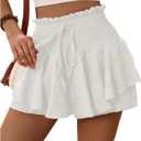 Floerns Women's Summer Mini Skorts Tie Front High Waist Smocked Ruffle Hem Cute Skirt Shorts (Medium, White)