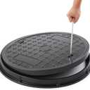 Zonon 24 x 1.57 Inch Round Manhole Cover and Frame, Steel Bar Reinforced Non-Slip Replacement Top Cover Texture for Septic Tank Lid, Sewer Basin & Yard Access, Includes Lifting Hook