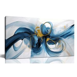 Fuwobriva Large Abstract Canvas Wall Art for Living Room Blue White and Gold Minimalist Line Artwork for Office Bedroom 20"x40"