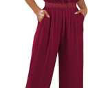 Pink Queen Jumpsuits for Women Dressy Sleeveless V Neck Tie Front Wide Leg Pants Romper Casual Vacation Outfits (Red, XL)