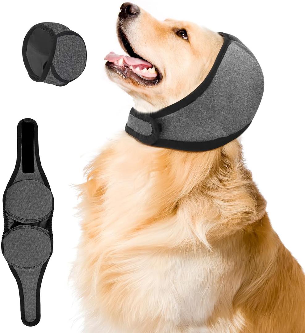 Upgraded Dog Ear Muffs for Noise Protection & Bath, No Shake EarWrap for Hematoma Prevention, Drying & Anxiety Relief, Elastic Waterproof Dog Ear Protector with Soundproof Sponge (Grey, Medium)