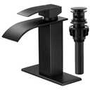 KZH Waterfall Bathroom Faucet,Single Handle Bathroom Faucets for 1 or 3 Hole Bathroom Sink Faucet Washbasin Faucet Rv Vanity Faucet with Deck Plate, Pop-up Drain and Supply Hoses Matte Black